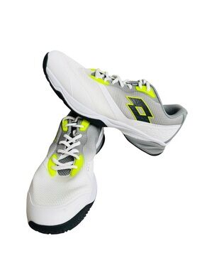 Lotto Men’s Tennis Court Shoes White Gray Neon Yellow Size 10.5 EU 43.5